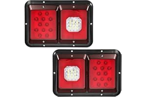 Partsam 2Pcs Double Led Trailer Tail Lights with Horizontal Mount Dual Stop Turn Backup Reverse 33 LED, Surface RV Taillights
