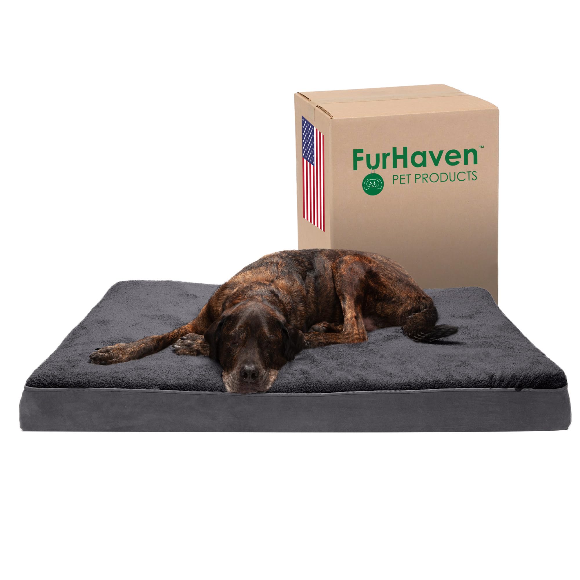 FurHaven Cooling Gel Dog Bed for Large Dogs w/Removable Washable Cover, For Dogs Up to 125 lbs - Terry & Suede Mattress - Gray, Jumbo Plus/XXL — image 1