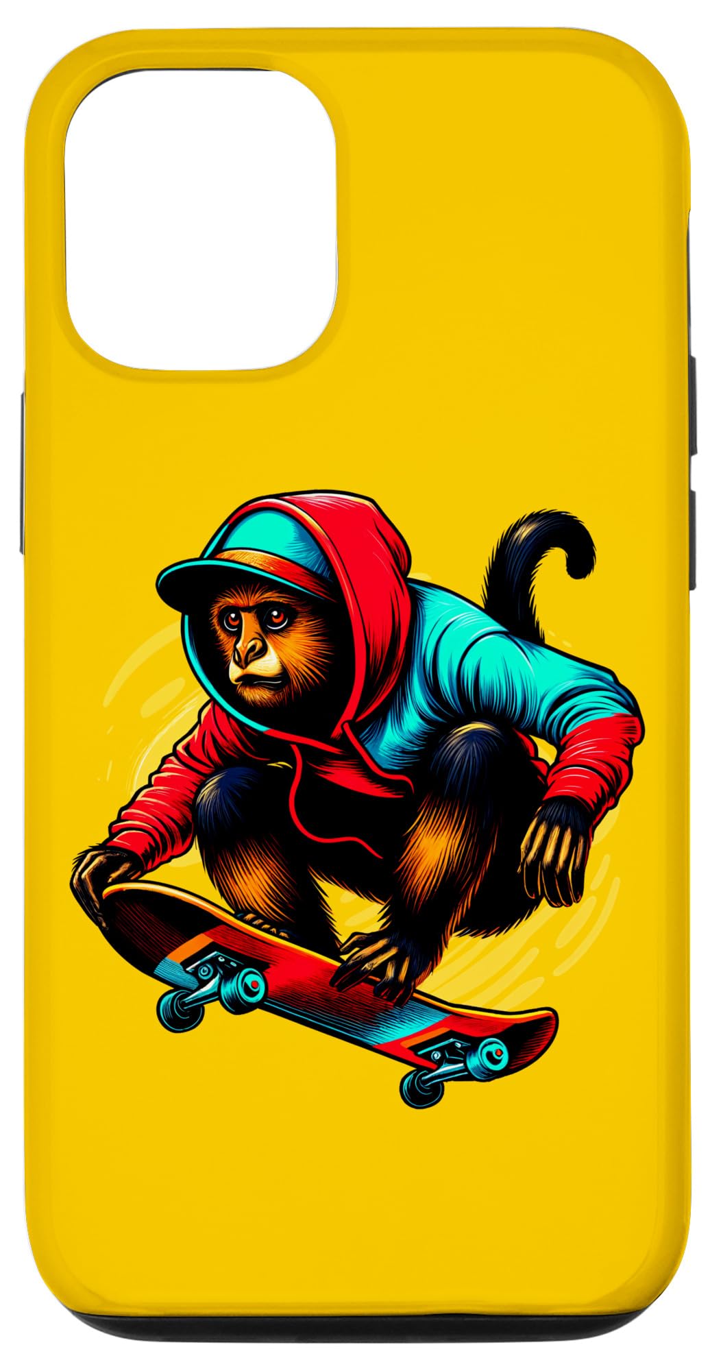 iPhone 14 Cool Funky Howler Monkey Skateboarding Illustration Art Case