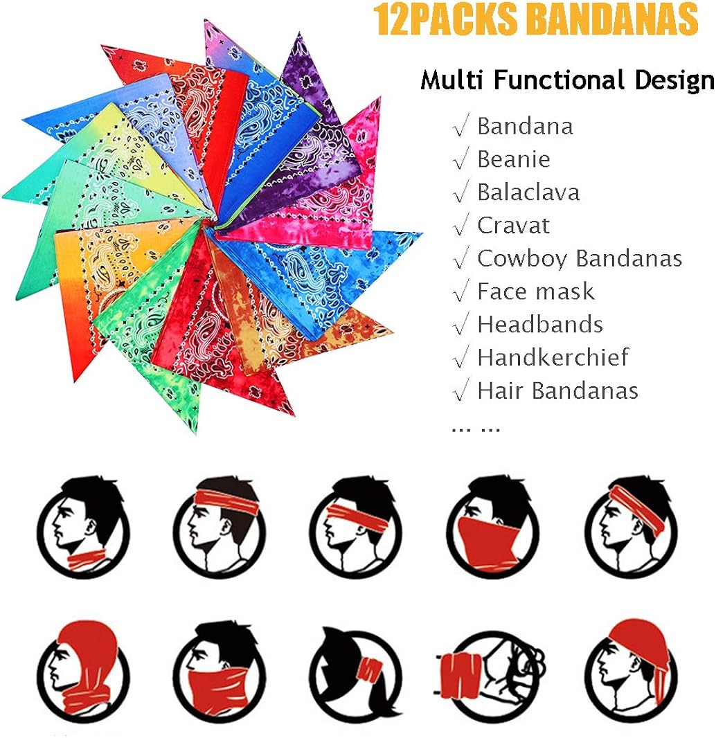 sailimue 12 Packs Paisley Bandanas Cotton for Men Women Unisex Dog Rave Bandanas Handkercheif Face Bandana Bulk: Jewelry