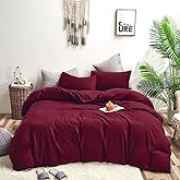 Houseri Burgundy Duvet Cover Queen Dark Red Bedding Sets Queen Size for Women Teen Girls Warm Breathable Noble Wine Red Comforter Cover Full Bordeaux Red All Season Ultra Soft Comfy Duvet Covers Queen