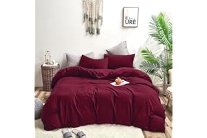 Houseri Burgundy Duvet Cover Queen Dark Red Bedding Sets Queen Size for Women Teen Girls Warm Breathable Noble Wine Red Comforter Cover Full Bordeaux Red All Season Ultra Soft Comfy Duvet Covers Queen