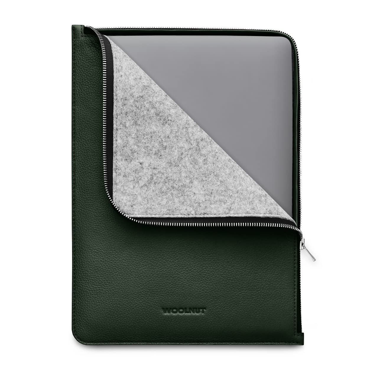 WOOLNUT Folio Case for MacBook Pro 13/14 & Air 13 - YKK Premium Zipper - Full-Grain Leather, Wool Felt Interior - Tailor-Made Fit - Scandinavian Design, Compatible with MacBook Air 13.6 inch - Green