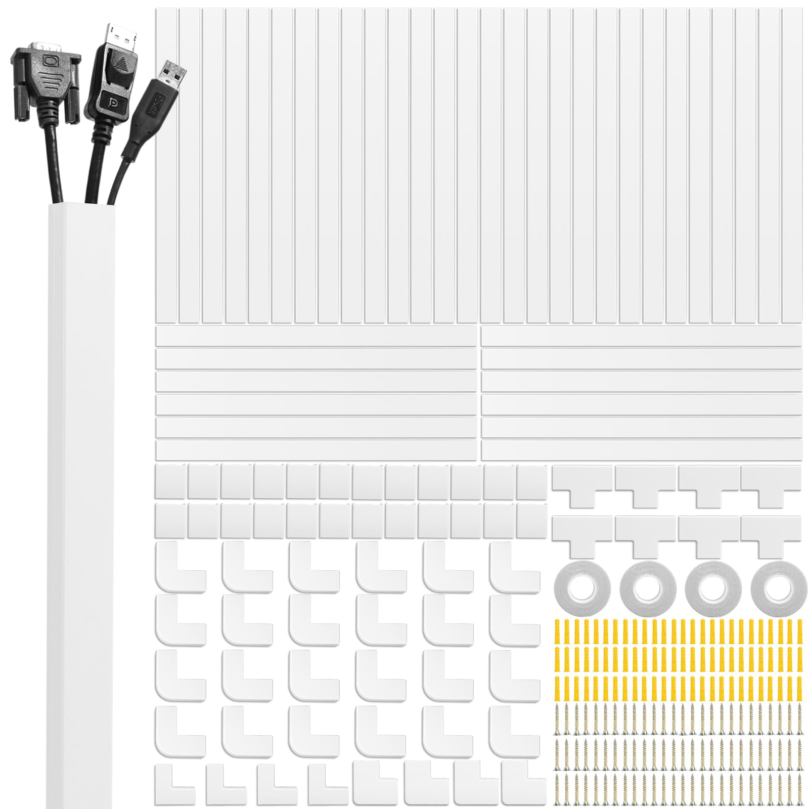 Photo 1 of Cord Cover Raceway Kit, 628 in Cable Cover Channel, Paintable Cord Concealer System Cable Hider, Cord Wires, Hiding Wall Mount TV Powers Cords in Home Office, 40 X L15.7in X W0.95in X H0.55in