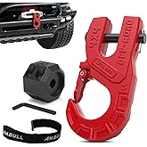 AMBULL 3/8" Tow Winch Hook with Cable Stopper, 10T Winch Hook, Upgrade Heavy Duty Forged Steel Winch Hook, 31967lbs Max Strength, Clevis Clip Hook Set for Synthetic Rope, Off-Road Vehicle, Red