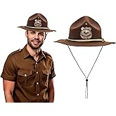 Nicky Bigs Novelties Deluxe State Trooper Highway Patrol Hat Faux Suede Campaign Accessory with Gold Cord & Badge Sheriff, Park Ranger & Mountie Costume for Adults & Cosplay