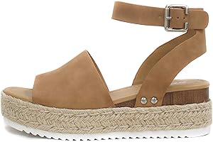 Soda Topic Open Toe Buckle Ankle Strap Espadrilles Flatform Wedge Casual Sandal