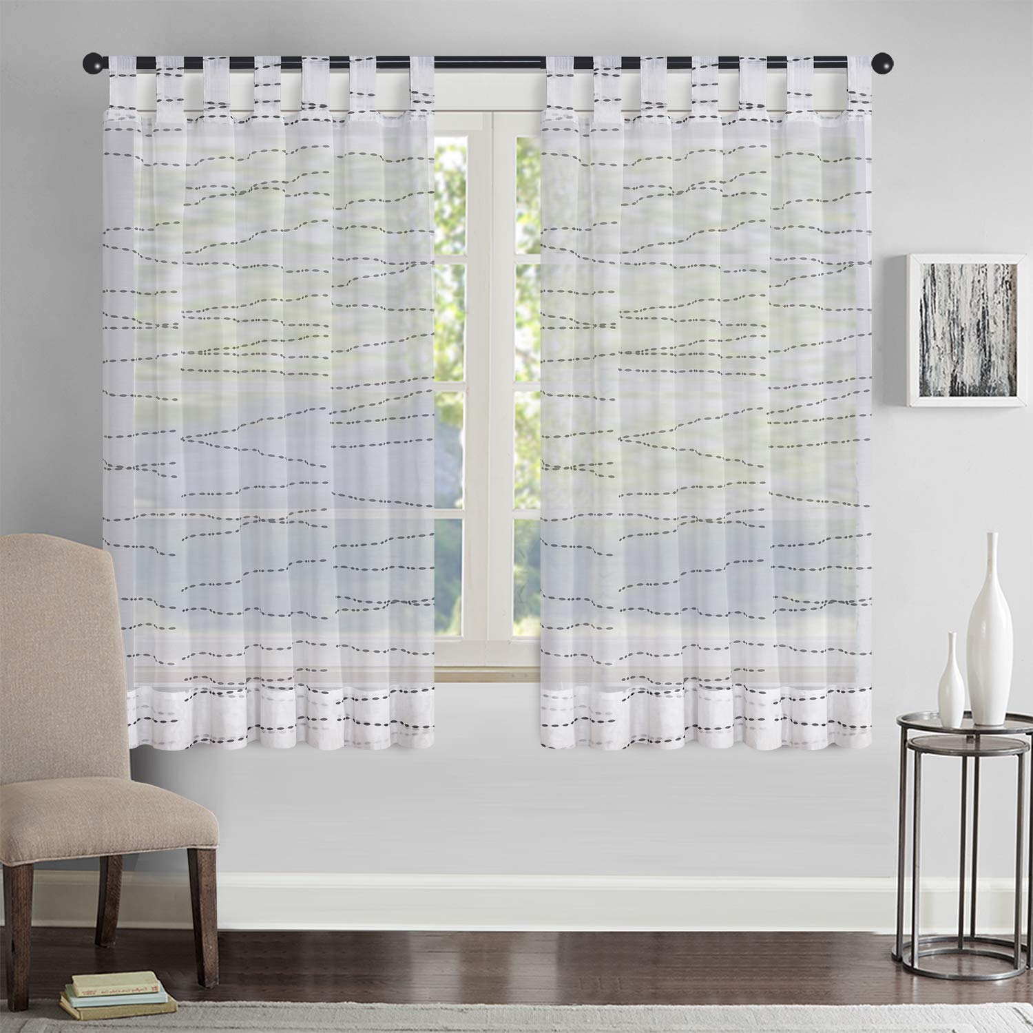 Megachest sheer Voile Tab Top Curtain (cotton-look printed drops, 56" wideX36 drop(W142cmXH91.5cm))