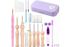 ZUAOOZ 37Pcs Punch Needle Embroidery Kit - Complete for Needle Punching - Includes Punch Needle Tools in Various Sizes,Perfect for Crafting&Gift(Purple)