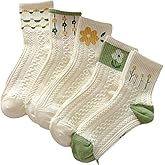 Flixxo 5 Pair Cute Women's Cottagecore Lace Ruffle Ankle Socks - Cable Knit Cotton Coquette Aesthetic Socks