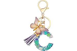 TTYY Initial Letter Keychains for Girls Women Pink Purple Green Cute Butterfly Heart Keychain for Backpack School Bag