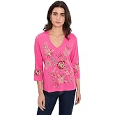 Johnny Was 3/4 Sleeve Trapunto V-Neck Tee
