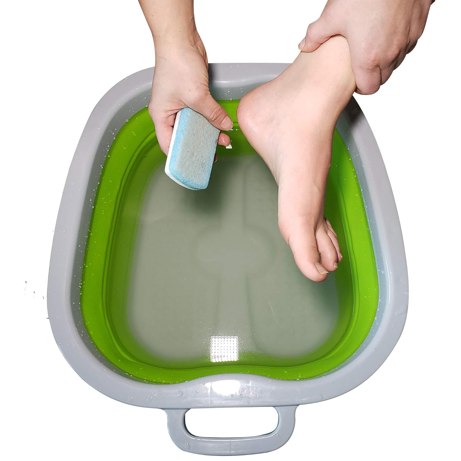 Large Foot Soaking Tub, bucket for feet, foot bath, foot tub, for at Home Spa Pedicures. Plastic/Rubber Foldable Bucket For Soaking Feet to Apply Callus Remover, or Use Pumice Stone (Green): Beauty