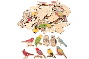 FUOYLOO 100pcs Bird Wooden Buttons 20mm-35mm Natural Wood DIY Sewing Buttons for Craft Clothes Shoes Random