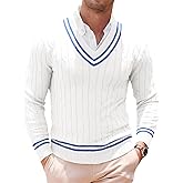 Runcati Mens V Neck Sweater Casual Cable Knit Slim Fit Pullover Long Sleeve Fall Winter Sweaters