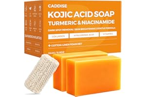 CADDISE Kojic Acid Turmeric Soap Bars – Dark Spot Remover & Skin Care, Handmade Face & Body Wash Bars with Niacinamide, Shea Butter, Tea Oil, Vitamin C (2 Pack, 8.5 Oz)