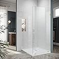 Bathroom Shower Glass Door, 34" W×74" H Fixed Frameless Shower Door with Clamps, 5/16"(8mm) Thick Clear Tempered Glass Door for Walk-in Shower, Brushed Gold