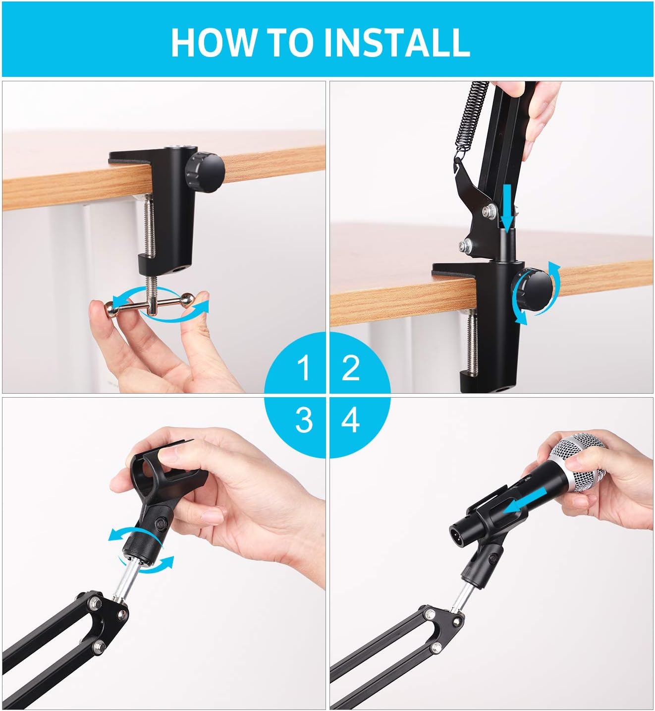 InnoGear Microphone Arm, Upgraded Mic Arm Microphone Stand Boom Suspension Stand with 3/8" to 5/8" Screw Adapter Clip for Blue Yeti Snowball, Yeti Nano, Yeti x and other Mic: Musical Instruments