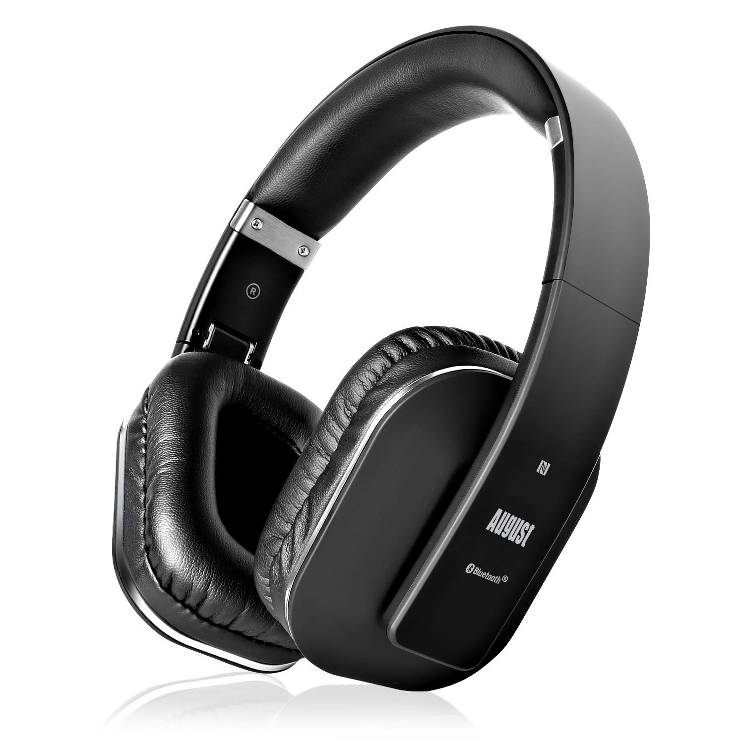 August EP650B Over-Ear Wireless Headphones with Mic – Bluetooth 5.1 Studio Headset with EQ, 20H Playtime, aptX LL, NFC Touch, Multi-Point for Two Devices, 3.5mm Aux, Adjustable Headband – Black