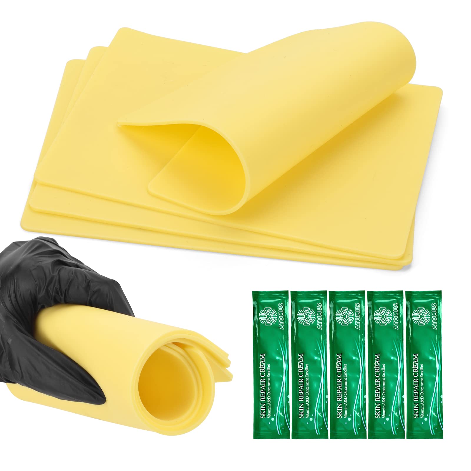 ATOMUS 8pcs 2mm Double Sided Tattoo Practice Skin 17.8x14cm Microblading Eyebrows Eye Lip Silicone Synthetic Skin for Tattooing Beginners Makeup Training(Yellow)