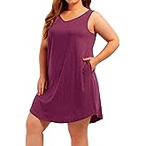 Beocut Plus Size V Neck Tank Nightgowns Women Sleepwear Sleeveless Night Gown Dresses Sleep Shirts with Pockets