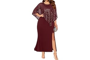 PINUP FASHION Plus Size Formal Dress - Wedding Guest Long Evening Cocktail Mermaid Dress with Sequin Overlay Cape