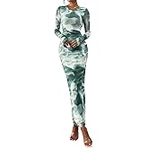 PRETTYGARDEN Wedding Guest Dresses for Women Spring Long Sleeve Ruched Bodycon Floral Mesh Cocktail Party Fall Maxi Dress