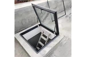 roof Skylight Cover Gray Metal Attic Skylight Lids, Roof Access Window with Tempered Glass & Gas Strut Rods & Rubber Strip & 