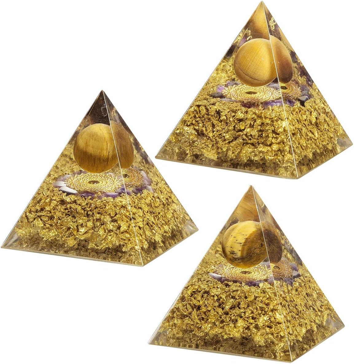 rockcloud The Crown Chakra Orgone Pyramid Tiger Eye Crystal Ball Reiki Balancing Energy Generator for EMF Protection Mediation Yoga Home Office Decor: Home & Kitchen