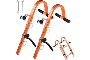 Mocsenber Ladder Stabilizer 2 Pack, Ladder Hooks for Roof Pitch Tool, Ladder Gutter Guard, Heavy Duty Roof Ladder Accessories with Wheels, Ladder Standoff Bumper with Sponged T-Bar and Ladder Straps