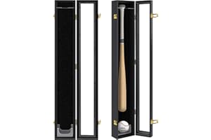 MLIKERO Baseball Bat Display Case Wall Mounted Vertical or Horizontal Wooden Frame w/98% UV Protection-Lock with Acrylic Single bat Transparent Door Holder Rack Cabinet Shadow Box-Single bat Black…