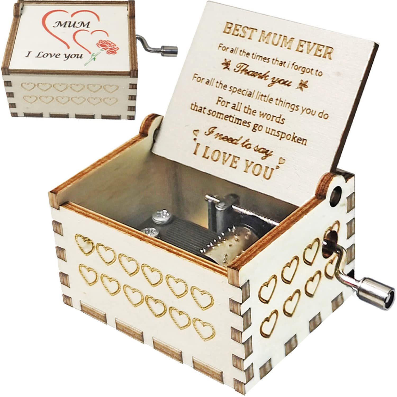 sakruda Wooden Music Box for Mum, from Son or Daughter to Mum,Hand-Crank You Are My Sunshine Melody Wood Musical Box,Laser Engraved,Mechanism Antique Gift for Mom on Christmas,Birthday