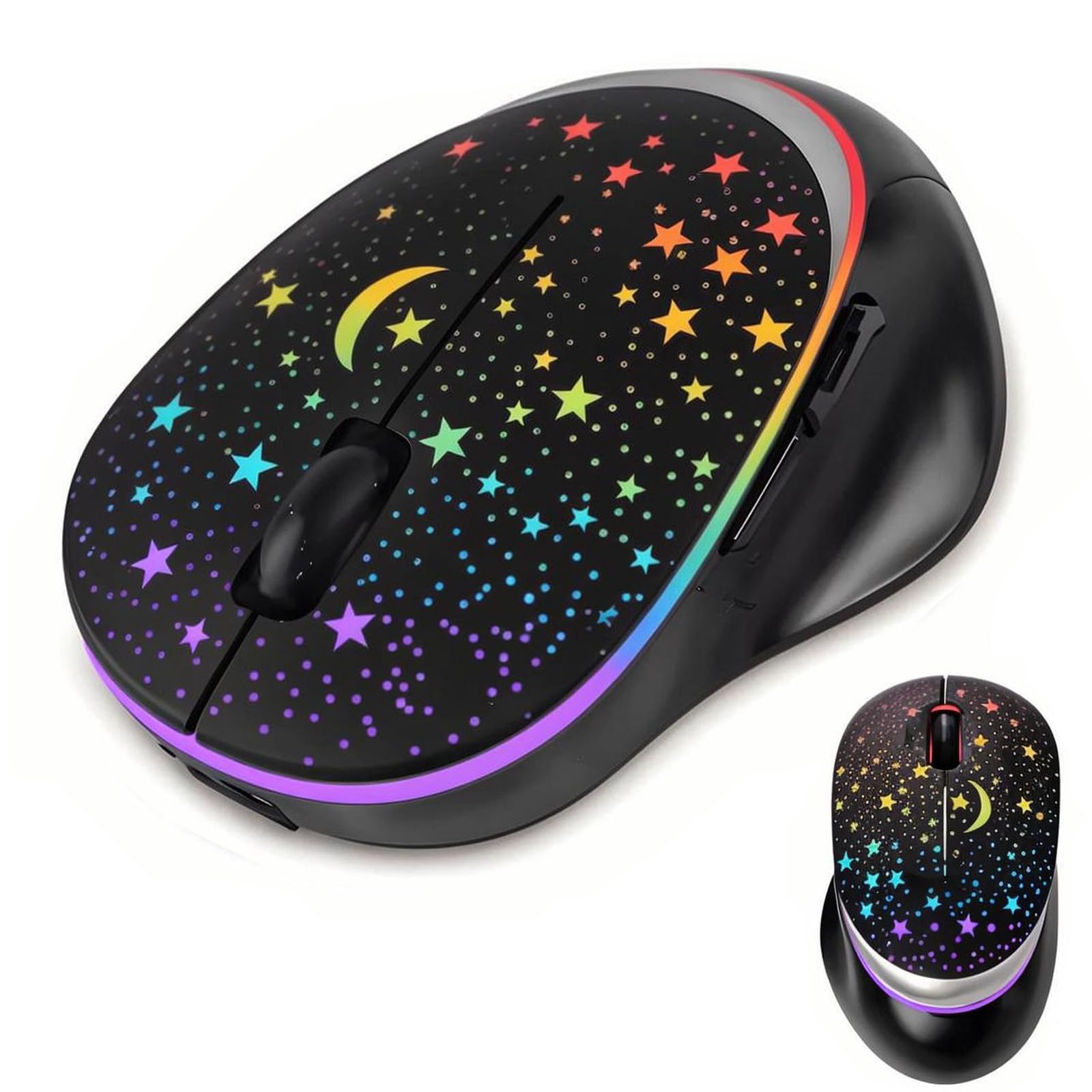 elec Space Bluetooth Wireless Mouse with Starry Sky RGB Backlight& Gradient Breathing Light - Ergonomic Dual Mode Rechargeable Mouse, Type-C Charging - Perfect for Office, Gaming & Travel (Balck)