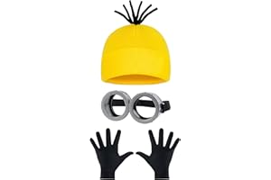 Eybila 3Pcs Halloween Costume Accessories Adult Steampunk Goggles Glasses Yellow Beanie Hats Black Gloves Women Party Set