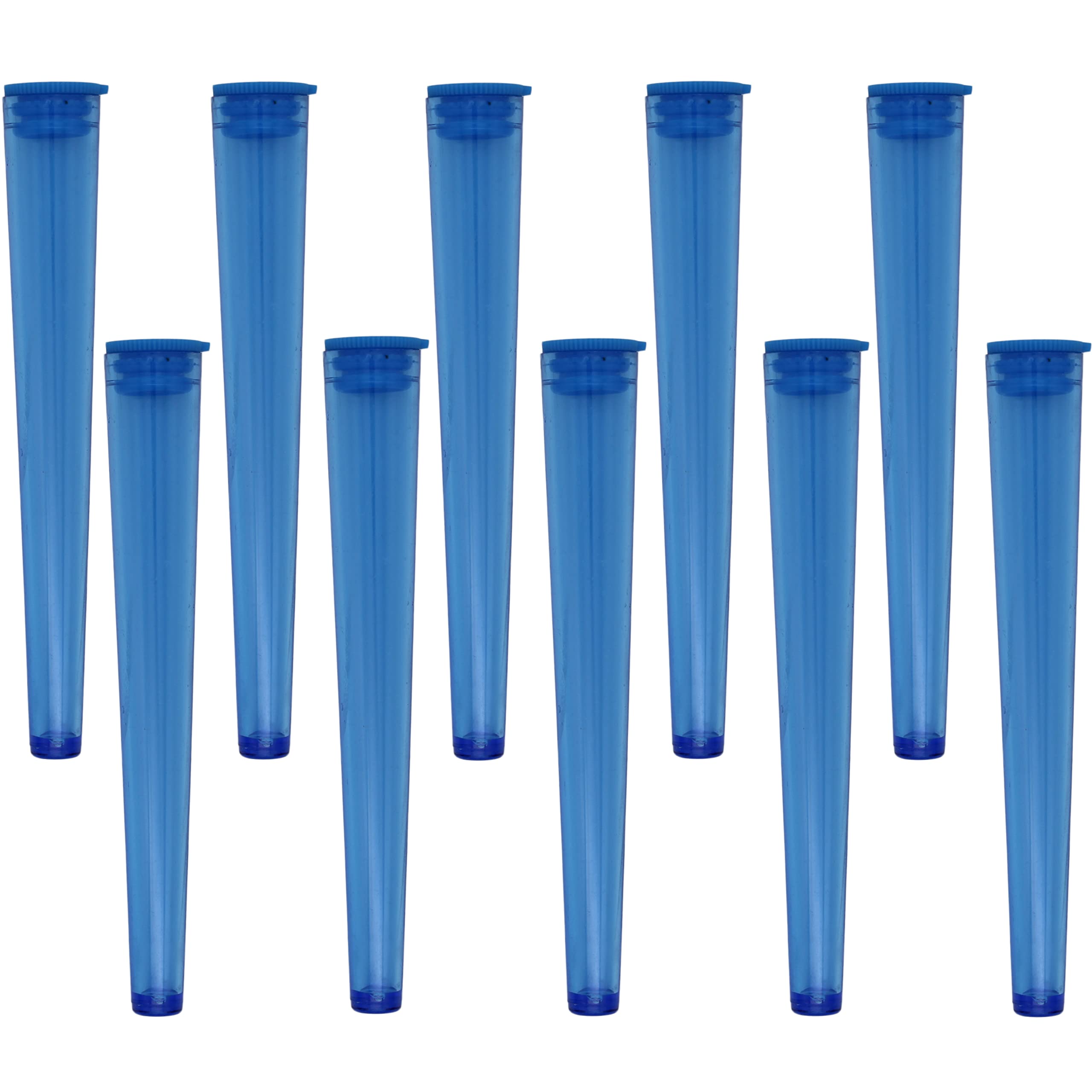 Cherry-on-Top King Size Cone Holder Air Tight Hard Plastic Tube Smoking Rolling Cig Tube, 10 Holders Blue