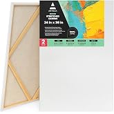 ARTEZA Large Stretched Canvas for Painting, 24 x 36 in, Pack of 2 | Cotton-Texture Surface, Wood Bars, Pre-Primed White Finish, For Acrylic, Oil, Gouache, Tempera and Large Wall Art