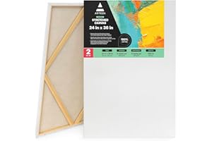ARTEZA Stretched Canvas, 24 x 36 Inches, Pack of 2, Blank White Large Canvas for Painting for Acrylic, Oil and Gouache Paints