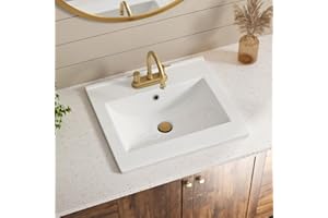 20"W x 18"D Drop In Bathroom Sink with 4-in Centerset & 3 Faucet Holes, Los Flexi 20 Inch Rectangular White Ceramic Vanity Sink with overflow, Modern Bathroom Vessel Sink for Vanity Top