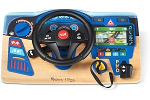 Melissa & Doug Vroom & Zoom, Interactive Wooden Dashboard, Racing Car Steering Wheel Toy, Lights & Sounds, Preschool Learning Toys for Girls & Boys 3+ - FSC Certified