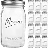Galssmagic Mason Jars 32 oz,12 Pack Quart Wide Mouth Mason Jar With Airtight Lids,Glass Canning Jars for Fermenting, Pickling,Meal Prep,Overnight Oats & Centerpieces