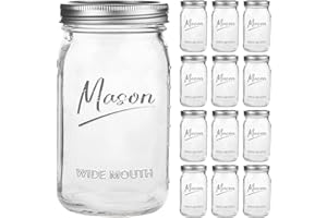 Galssmagic Mason Jars 32 oz,12 Pack Quart Wide Mouth Mason Jar With Airtight Lids,Glass Canning Jars for Fermenting, Pickling,Meal Prep,Overnight Oats & Centerpieces