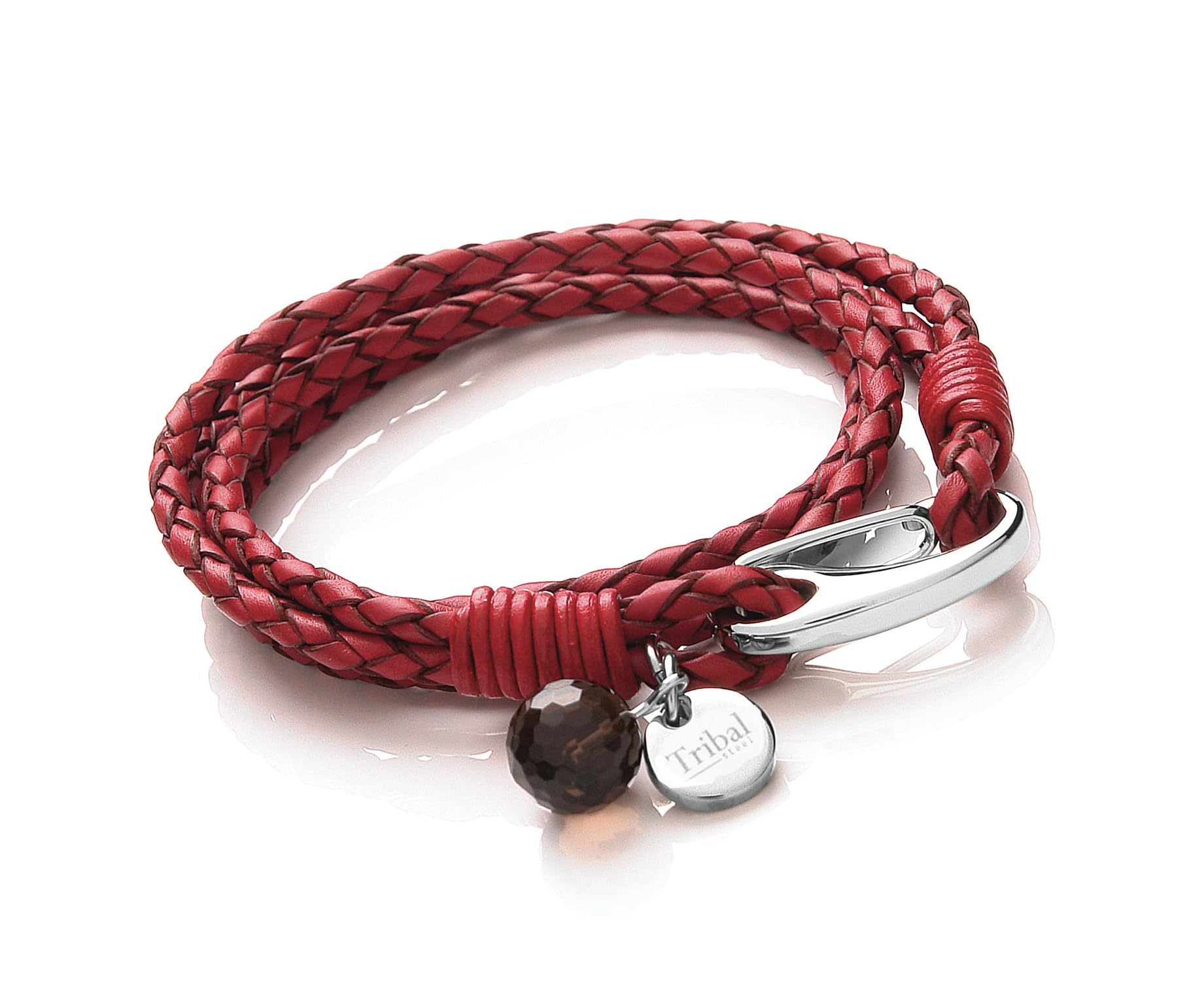 Tribal Steel Red Leather Bracelet for Women - Ladies Leather Charm Bracelet with a Crystal Charm, Stainless Steel Clasp — image 1