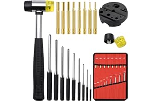 LFSEMINI Pin Punch Set, 22pcs Removing Repair Tools, Including Universal Block, Brass Pin Punches, Steel Pin Punches and Hammer