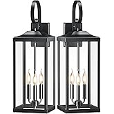 Yolsunes 2 Packs 24" Extra Large Outside Wall Light Fixture 3-Light, Black Outdoor Porch Lantern Wall Mounted, Waterproof Mod