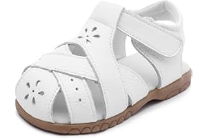 Femizee Girls Genuine Leather Soft Closed Toe Princess Flat Shoes Summer Sandals(Toddler/Little Kid)