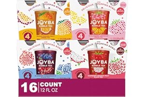 Joyba Collection 16-Pack Bubble Green Tea Cups 12 fl oz with Delicious Natural Fruit Flavored Popping Boba + 1 Freebie by Unique Outlet Brand