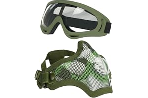 AOUTACC Airsoft Mask and Goggles, Airsoft Half Face Mask Steel Mesh and Goggles Set for CS Paintball Shooting War Game Cosplay