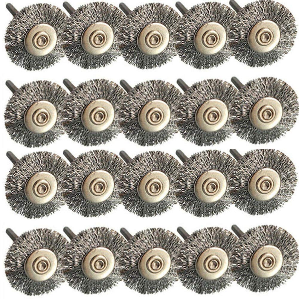 20 Pcs 3mm Shank Wire Brushes Wire Wheel 22mm Polish Brushes for Rotary Tool