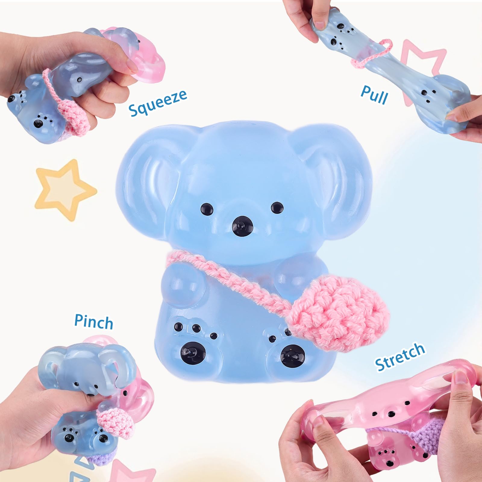 Anboor 2 Stück Koala-Squishy-Spielzeuge, weiches Kristall-Koala-Squishy-Spielzeug zum Stressabbau, niedliches Tier-Squishy-Spielzeug zum sensorischen Zappeln für Kinder und Erwachsene (8,6 cm) 3