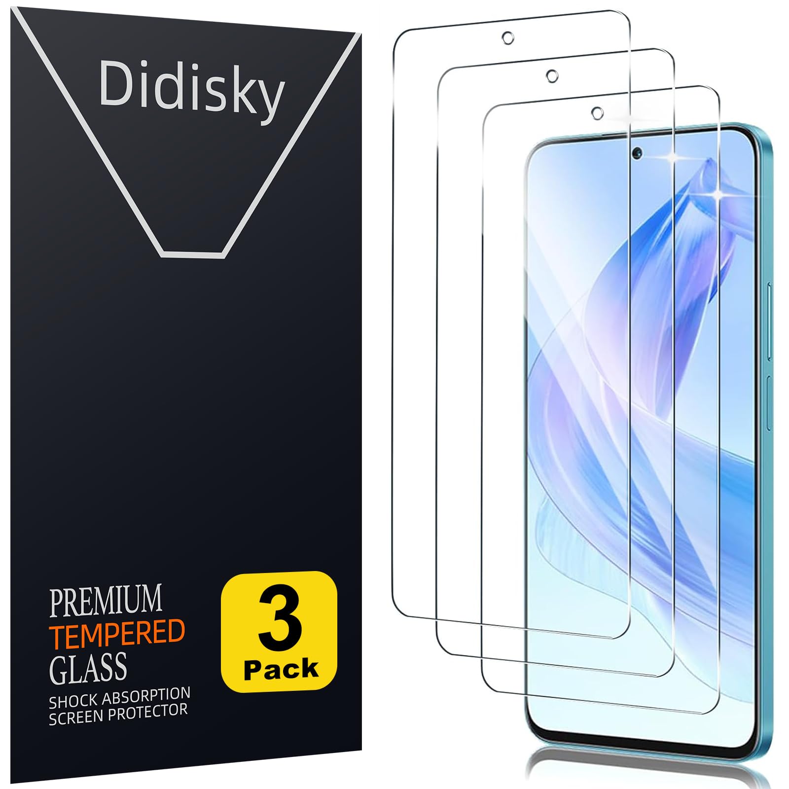 Didisky 3 Pack Tempered Glass Screen Protector for Honor 90 Lite, Scratch-Resistant, 9H Hardness, No Bubbles, High Definition Screen Protector, Easy to Use